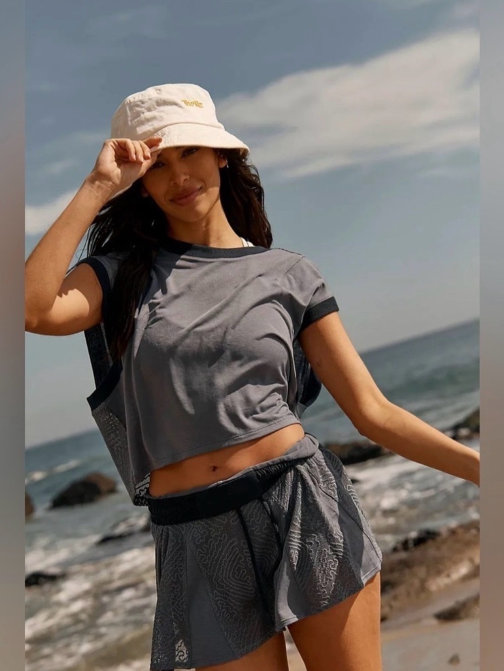 FP Movement by Free People Women's Short-Sleeve Crop Top in Dusty Blue Small